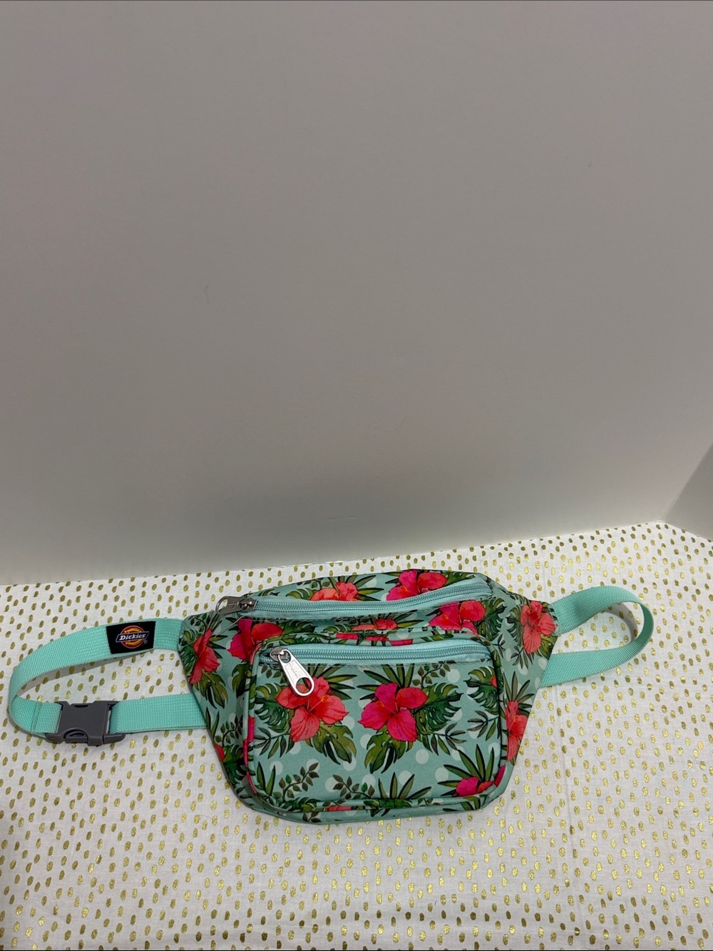 Dickies Mint Green Floral Hip Pack with Pink Hibiscus